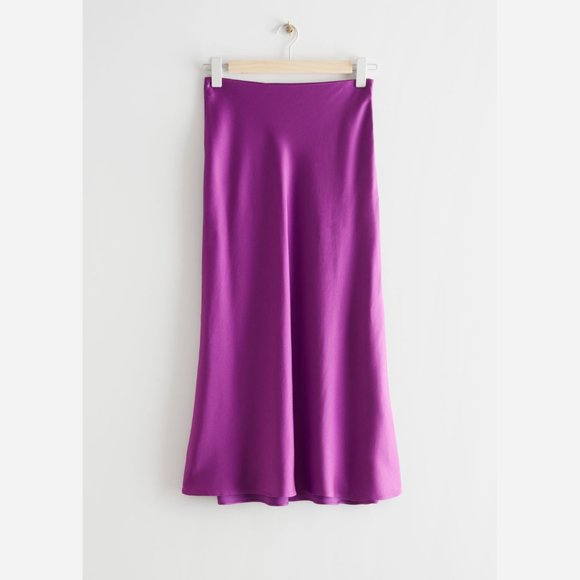 & Other Stories Purple Satin Bias-cut A-Line Midi Skirt Purple US4 - Picture 1 of 6